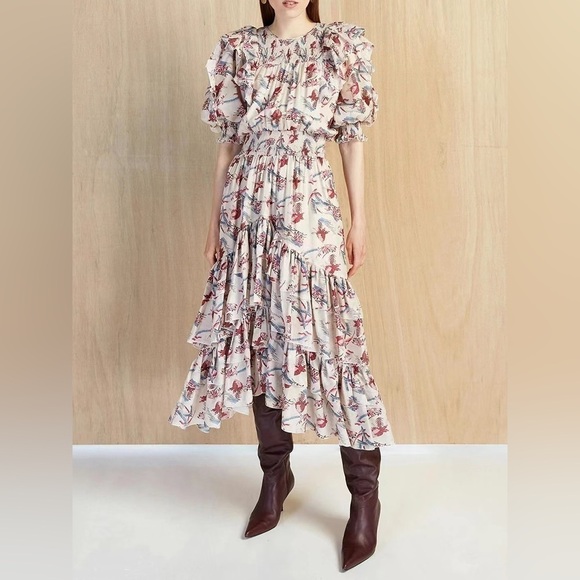 Anthropologie Magali Pascal Floral Puff Sleeve Midi Dress sz S - Picture 2 of 8